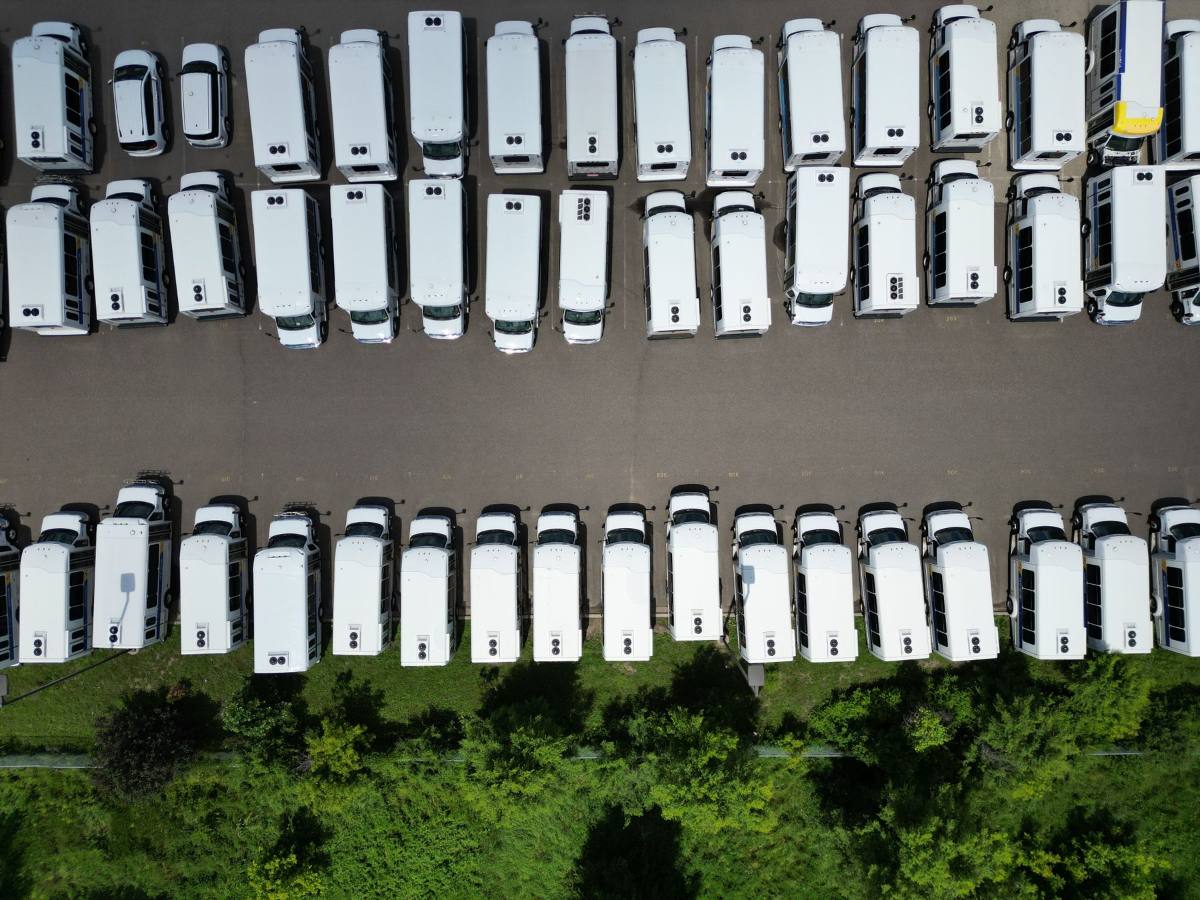 Rows of white work vans waiting for a fleet detail